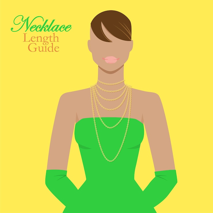Vector ilustración vectorial de orientación de la longitud del collar hermosa mujer negra con cadenas doradas accesorio en