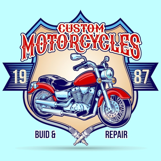 Ilustración vectorial original en estilo retro motocicleta personalizada Diseño de camiseta de 1987