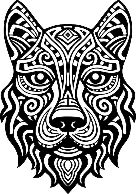 Vector ilustración vectorial ornamental de cabezas de perros lobos antiguos mitología histórica abstracta logotipo de cabezas de perros o lobos bueno para impresión o tatuaje