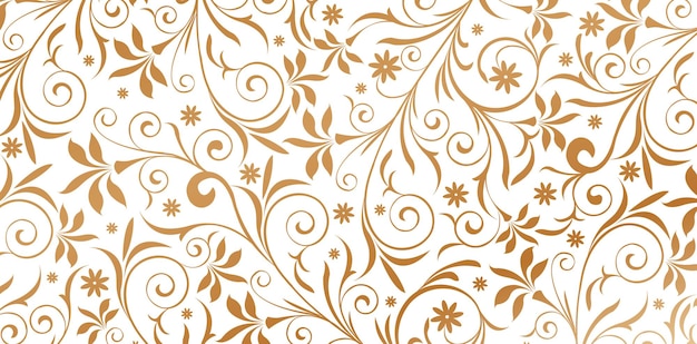 ilustración vectorial ornamento colores dorados Patrón sin costuras con hojas y rizos un fondo blanco