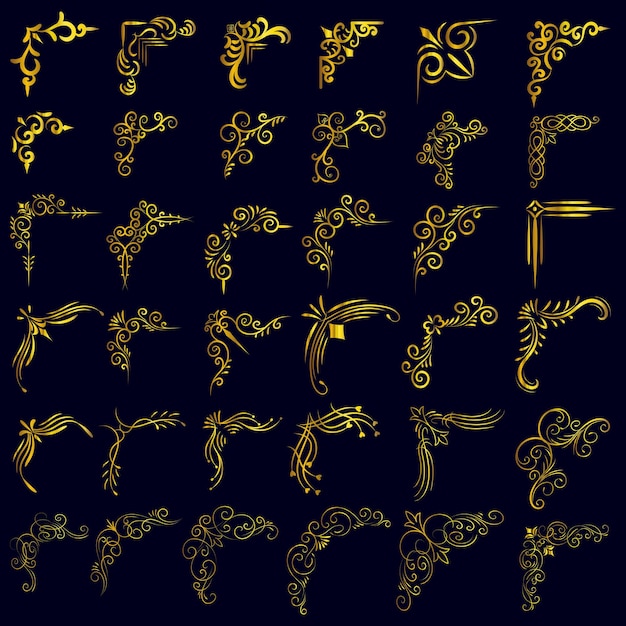 Ilustración vectorial de oro del conjunto de marcos de esquina decorativos Dibujo a mano del marco de esquina Diferentes formas