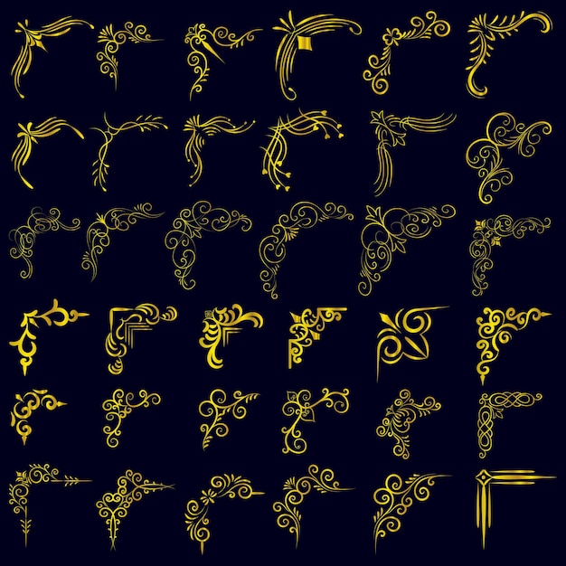 Ilustración vectorial de oro del conjunto de marcos de esquina decorativos Dibujo a mano del marco de esquina Diferentes formas