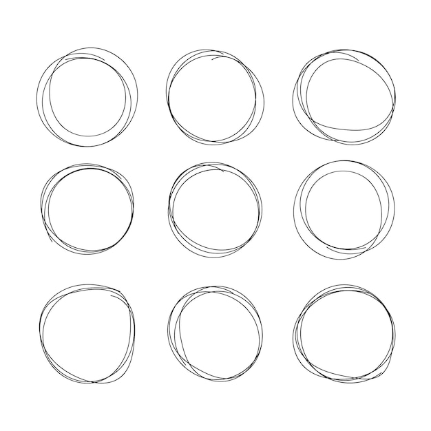 Ilustración vectorial de ovales y círculos dibujados a mano con marcadores garabateados