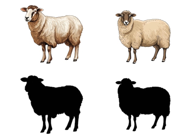 Ilustración vectorial de ovejas aisladas en fondo blanco