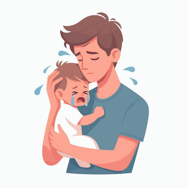 Vector ilustración vectorial de padre e hijo bebé en estilo de diseño plano