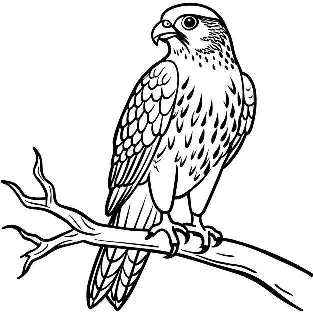 Ilustración vectorial de la página del libro de colorear del pájaro halcón 21