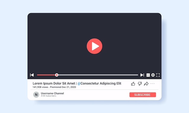 Vector ilustración vectorial de una página web de visor de video plantilla de página web para canales de navegador de video