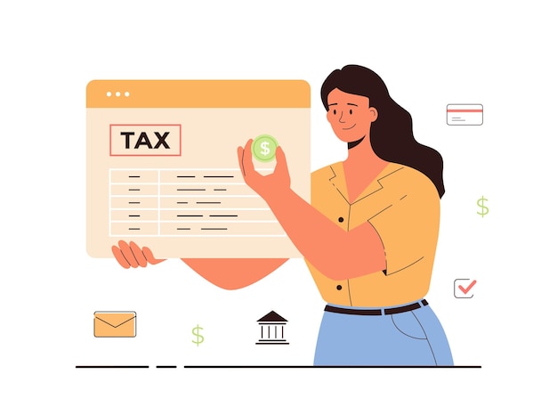 Ilustración vectorial de pago de impuestos en línea Concepto de tributación del gobierno Análisis de datos Papel financiero