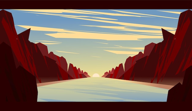 ilustración vectorial paisaje 2d de acantilado rocoso con río