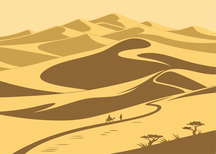 Vector ilustración vectorial del paisaje del desierto dunas de arena