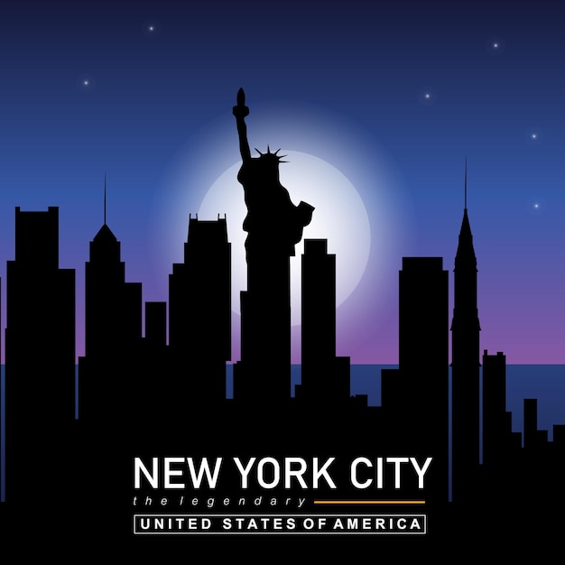 Vector ilustración vectorial paisaje diseño de la ciudad de nueva york con luz de luna de fondo