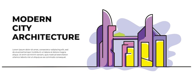 Ilustración vectorial del paisaje de los edificios de la ciudad Plano moderno en estilo de línea continua