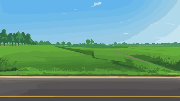 Ilustración vectorial del paisaje de montaña y la carretera