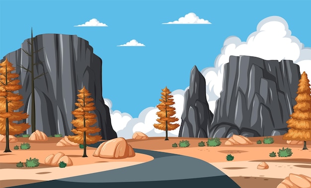 Ilustración vectorial del paisaje de montaña de otoño