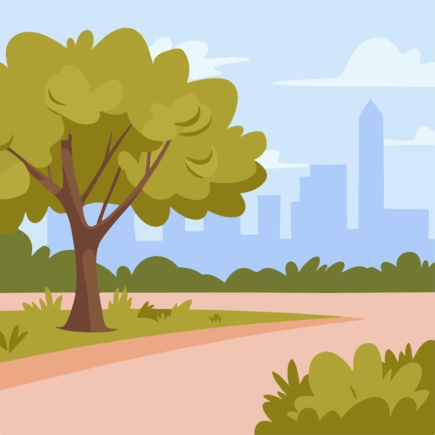 Ilustración vectorial del paisaje del parque al aire libre