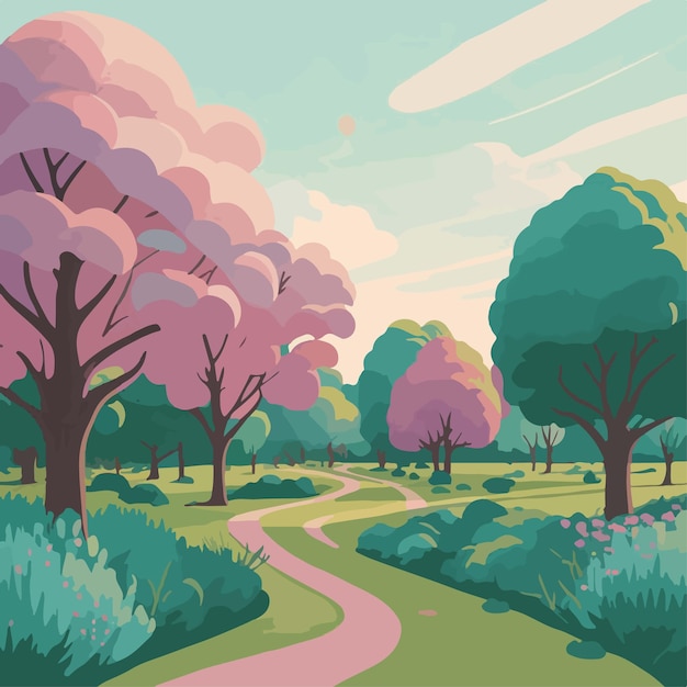 Ilustración vectorial del paisaje del parque al aire libre