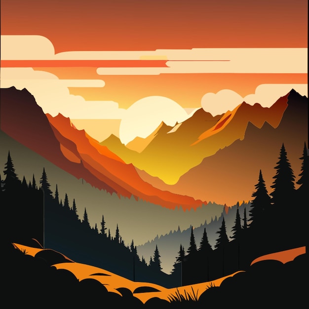 Vector ilustración vectorial del paisaje solar