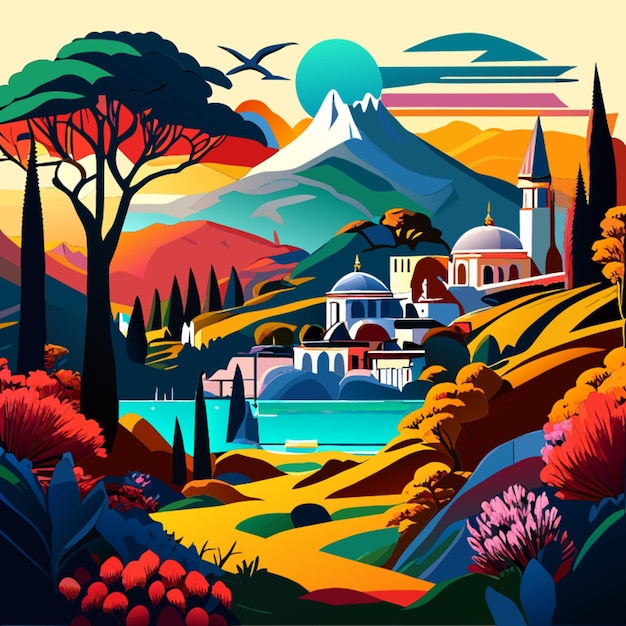 Ilustración vectorial del paisaje trkiye