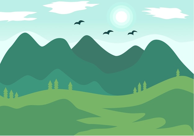 Ilustración vectorial del paisaje verde de montaña