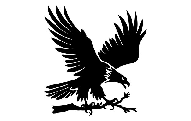 Ilustración vectorial de un pájaro águila de silueta negra