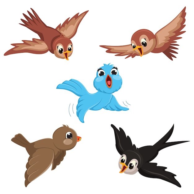 Ilustración vectorial de pájaros de dibujos animados