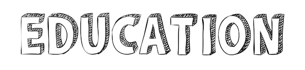 Ilustración vectorial de la palabra Educación dibujada con estilo doodle aislado en blanco