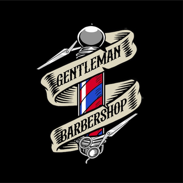 Ilustración vectorial de palos y tijeras de barbero con ilustraciones antiguas