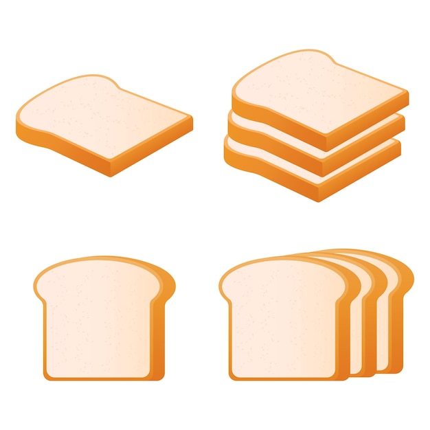 Ilustración vectorial de pan Pan en rebanadas blancas Tostadas deliciosas Elementos de panadería