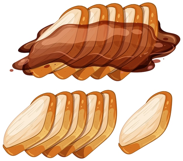 Ilustración vectorial de pan en rebanadas con pasta de chocolate