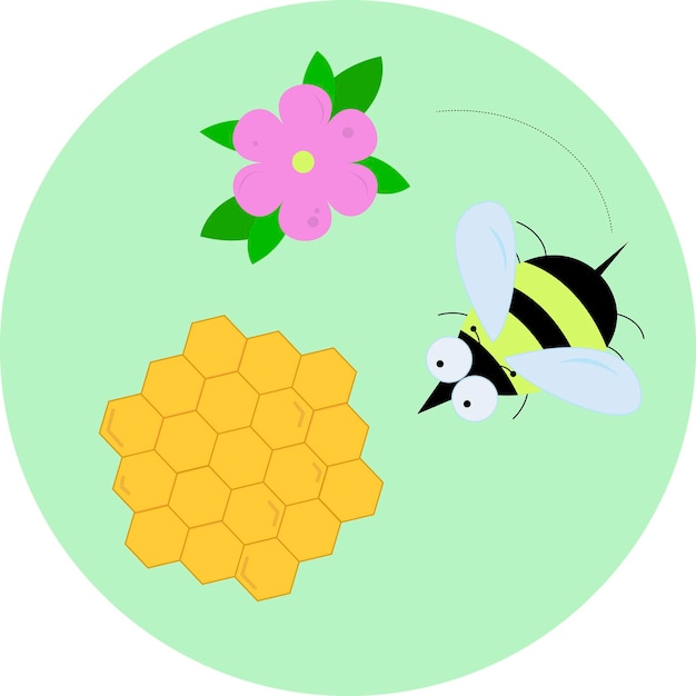 Ilustración vectorial de panal de abeja y flor