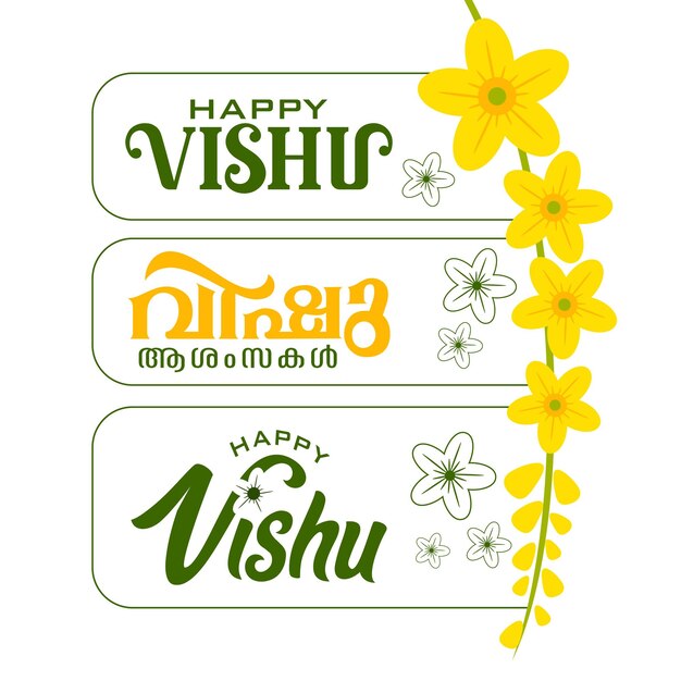 Ilustración vectorial de una pancarta para el diseño de tipografía Happy Vishu
