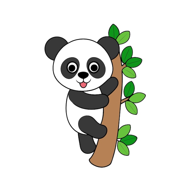 Ilustración vectorial de panda con todo el cuerpo subiendo a un árbol