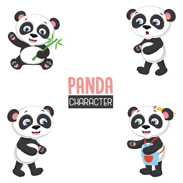 Ilustración vectorial de pandas de dibujos animados