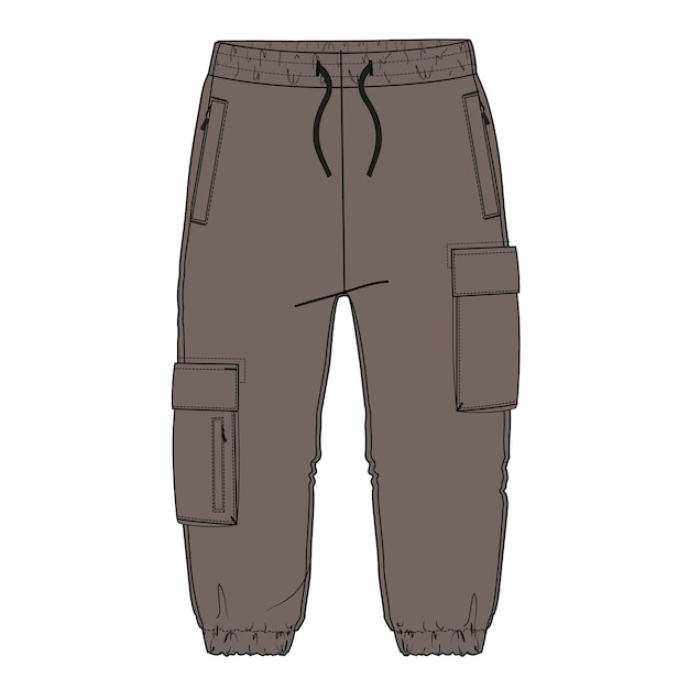 Ilustración vectorial de pantalones de sudadera plantilla de color caqui delantero y trasero