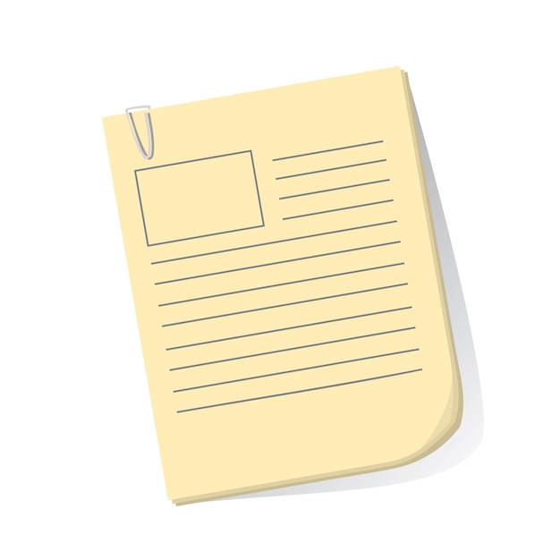 Ilustración vectorial de papeles de trabajo vacíos con clip aislado en blanco