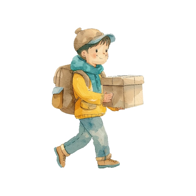 Ilustración vectorial del paquete entregado por el mensajero en estilo acuarela