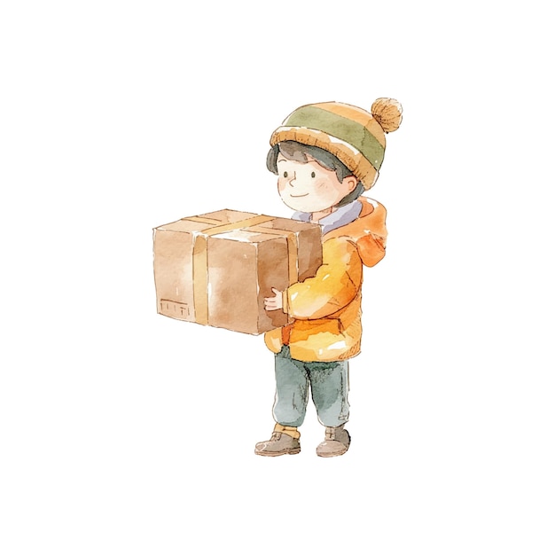 Ilustración vectorial del paquete entregado por el mensajero en estilo acuarela