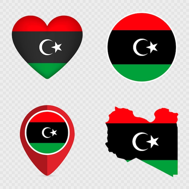 Ilustración vectorial del paquete de iconos de la bandera de Libia