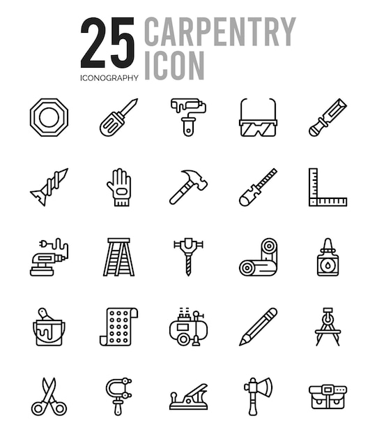 Ilustración vectorial del paquete de iconos de color de la carpintería lineal
