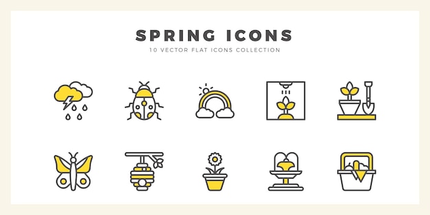 Ilustración vectorial del paquete de iconos de dos colores de la primavera 10