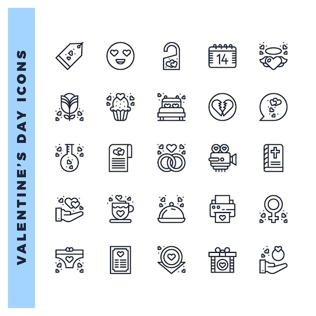 Ilustración vectorial del paquete de iconos lineal del día de San Valentín