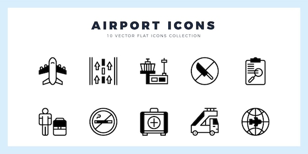 Ilustración vectorial del paquete de íconos de relleno lineal del aeropuerto