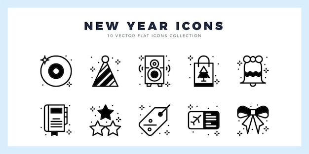 Ilustración vectorial del paquete de iconos de relleno lineal del año nuevo