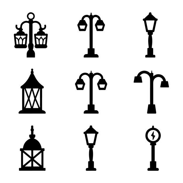 Ilustración vectorial del paquete de iconos de la silueta de la linterna estadounidense