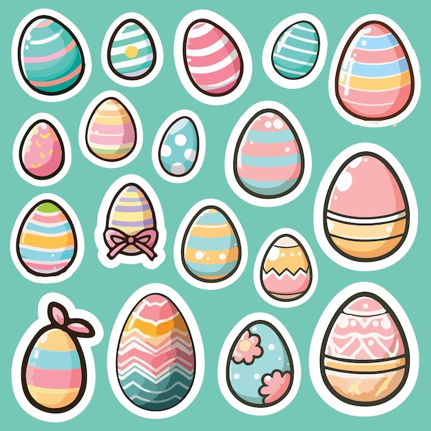 Ilustración vectorial del paquete de pegatinas de pascua de huevo