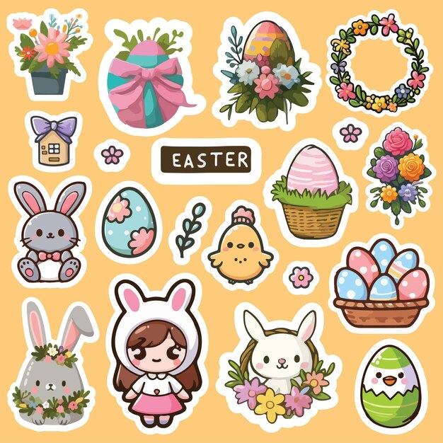 Ilustración vectorial del paquete de pegatinas de Pascua