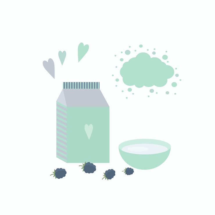 Vector ilustración vectorial con paquete de taza de yogur y moras sobre una mesa