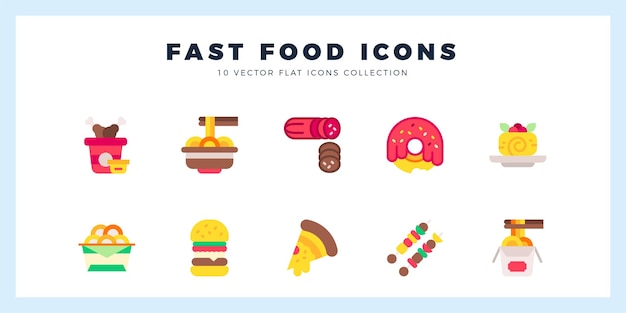 Ilustración vectorial de paquetes de iconos planos de comida rápida