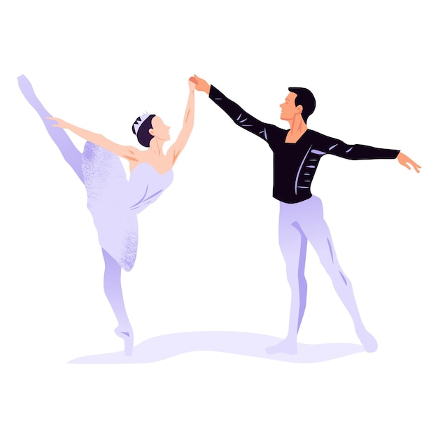 Ilustración vectorial de un par de bailarines de ballet en estilo plano Hermoso y elegante baile en pareja