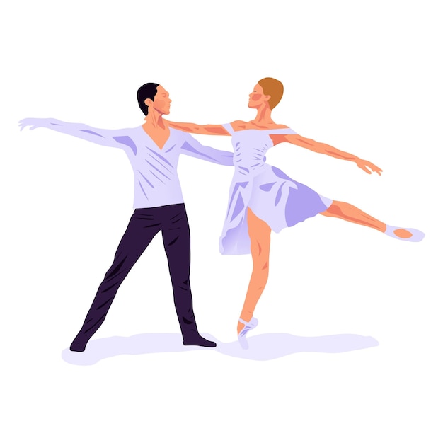 Ilustración vectorial de un par de bailarines de ballet en estilo plano Hermoso y elegante baile en pareja